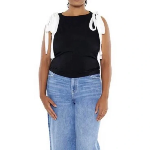 Forever 21 Black Tank Top with White Tie Straps - Picture 4 of 13